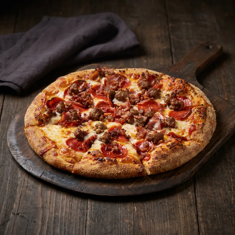 The Carnivore — pepperoni, sausage, meatballs, smoked turkey ham and turkey bacon on a hand-tossed crust